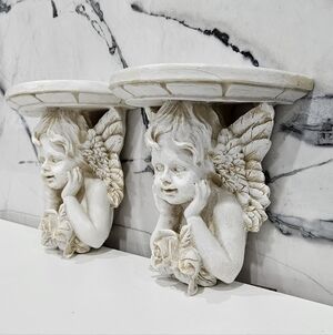 Vintage Cherub Cupid Shelf Set Mid-Century Modern Resin Angel Decor (Set of 2)